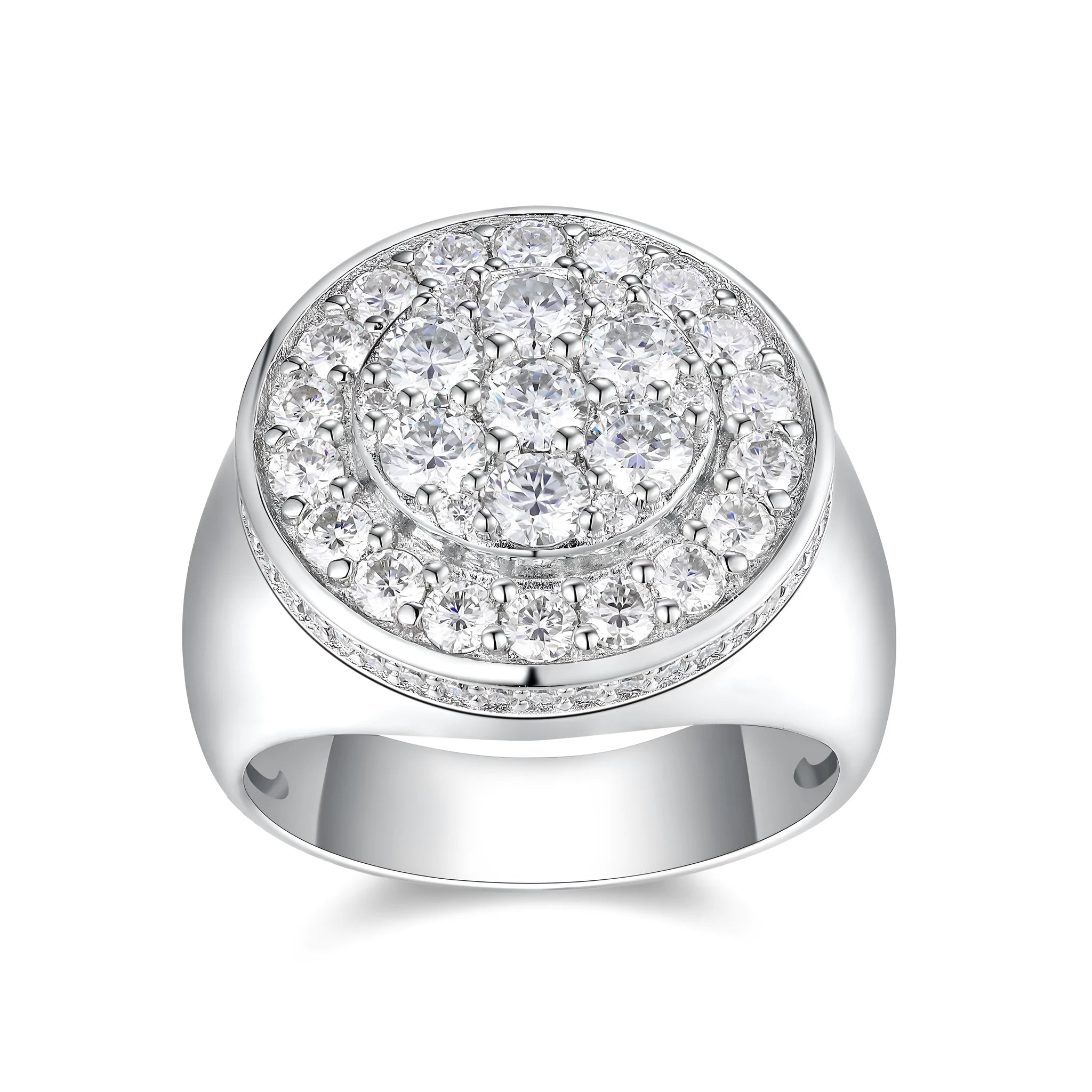Crown Of Kings men's moissanite wedding ring set on S925 silver platinum-plated band in gift box