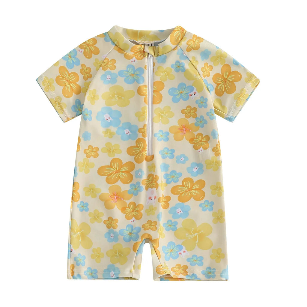 Bowknot girls' one-piece swimsuit in polyester with full cherry flower print for babies