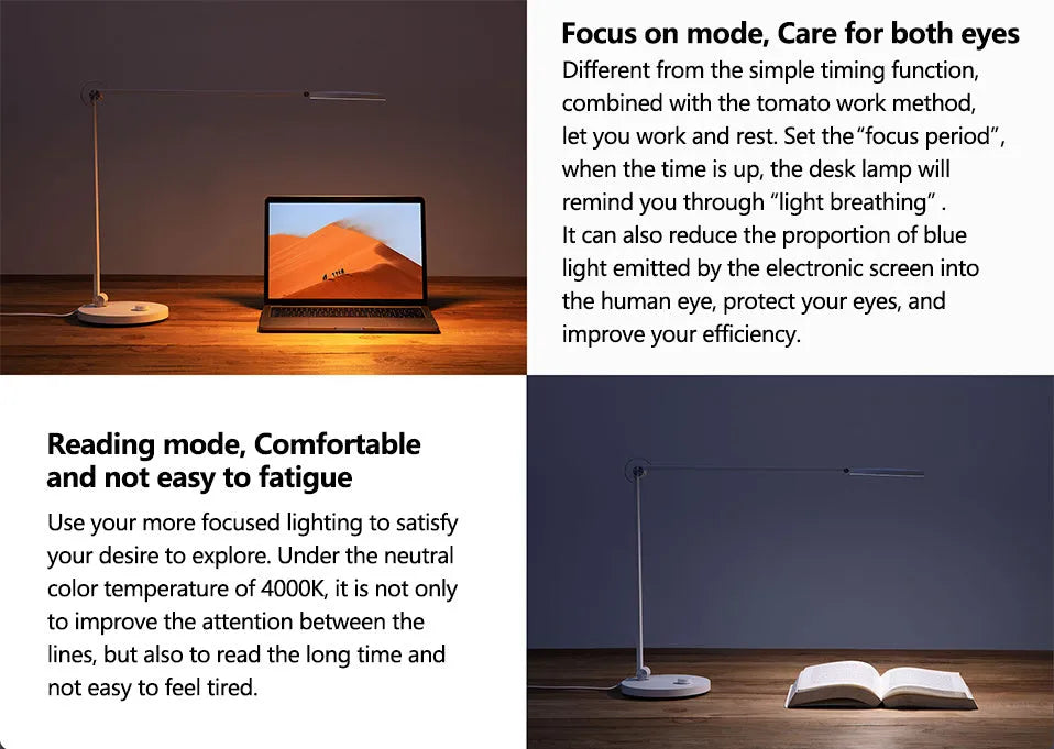 ProLED folding desk lamp with adjustable smart controls on a wooden desk.