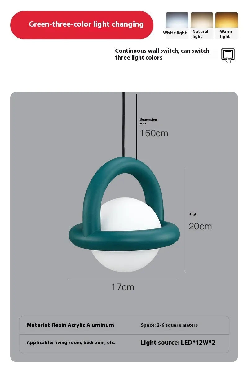 Minimalist Scandinavian bedside hanging pendant lamp in a choice of matte black, white, gray or green.
