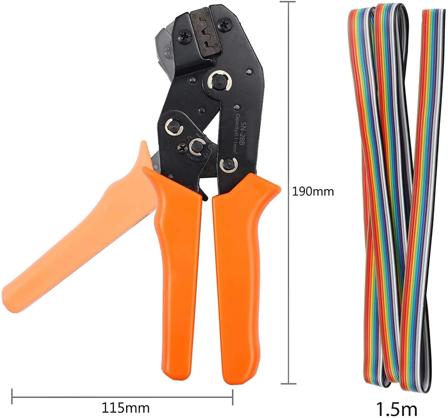 Yellow ratchet crimping pliers SN-28B 195mm alloy handle German style on white background