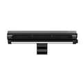 Black bladeless USB clip-on fan with integrated lamp attached to a laptop screen.