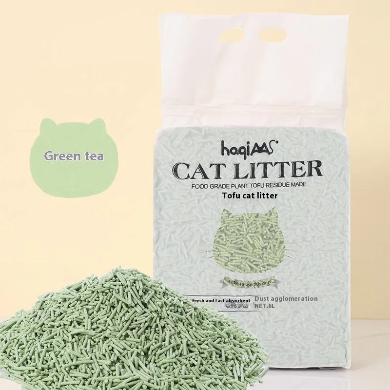 Tofu cat litter 6L green tea scented 4.6kg pack made from soybean curd residue, starch and guar gum