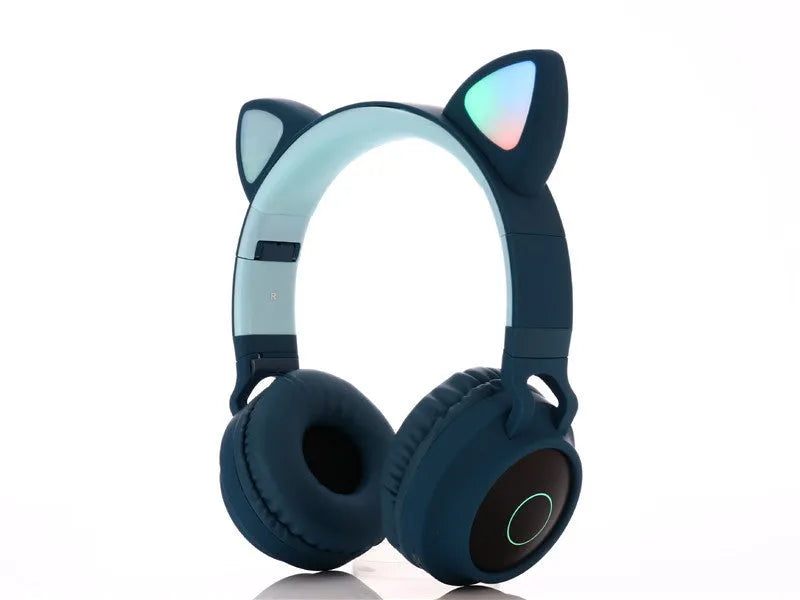 Cartoon cat ears wireless Bluetooth gaming headset in green, light blue, pink, purple or skin tone colours