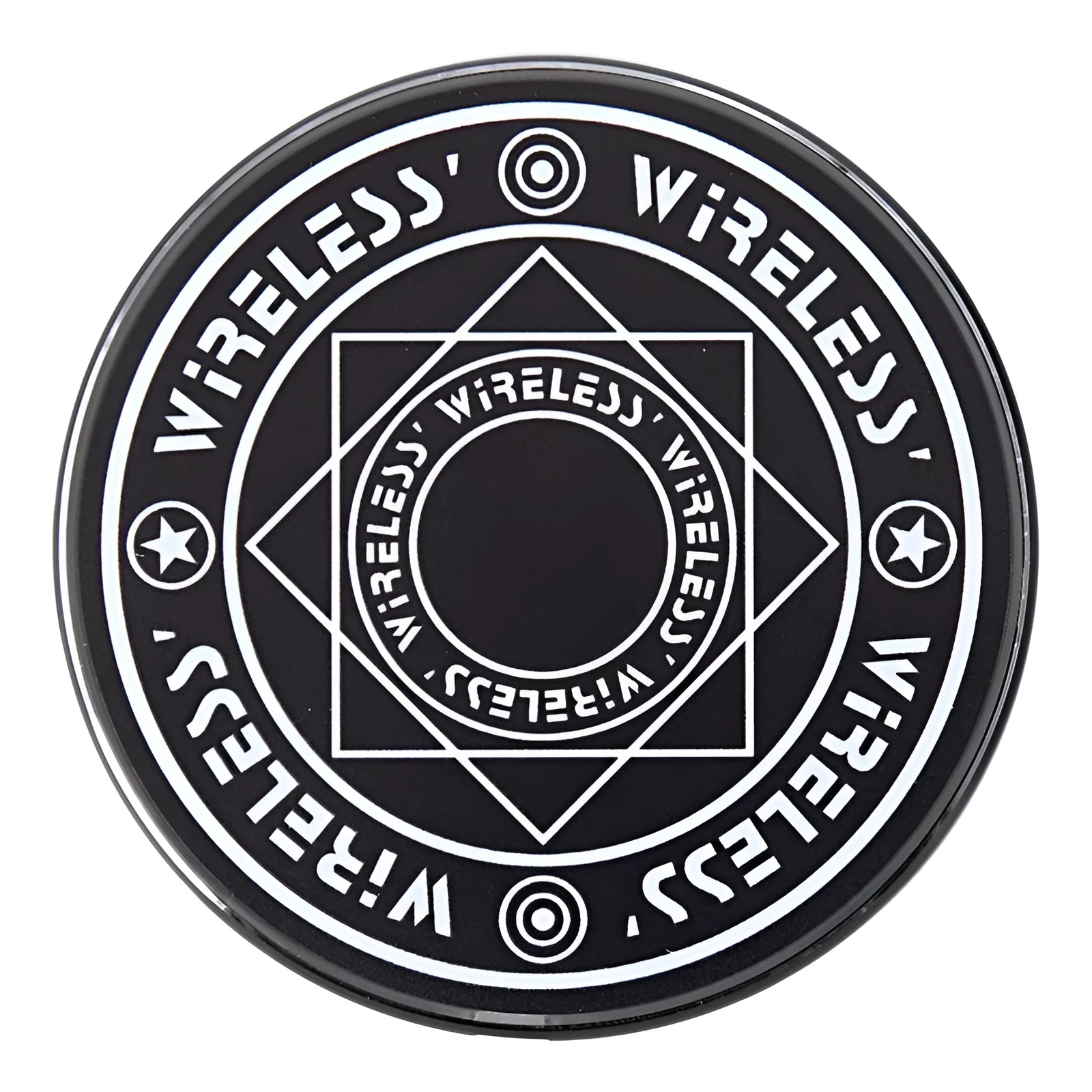 Magic array wireless charger in black with light indicator on desk showing 10W fast charge