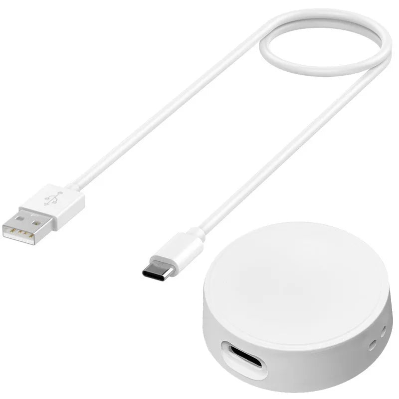 White PVC wireless charger base for Watch 6 and 5 Pro smartwatch charging dock.