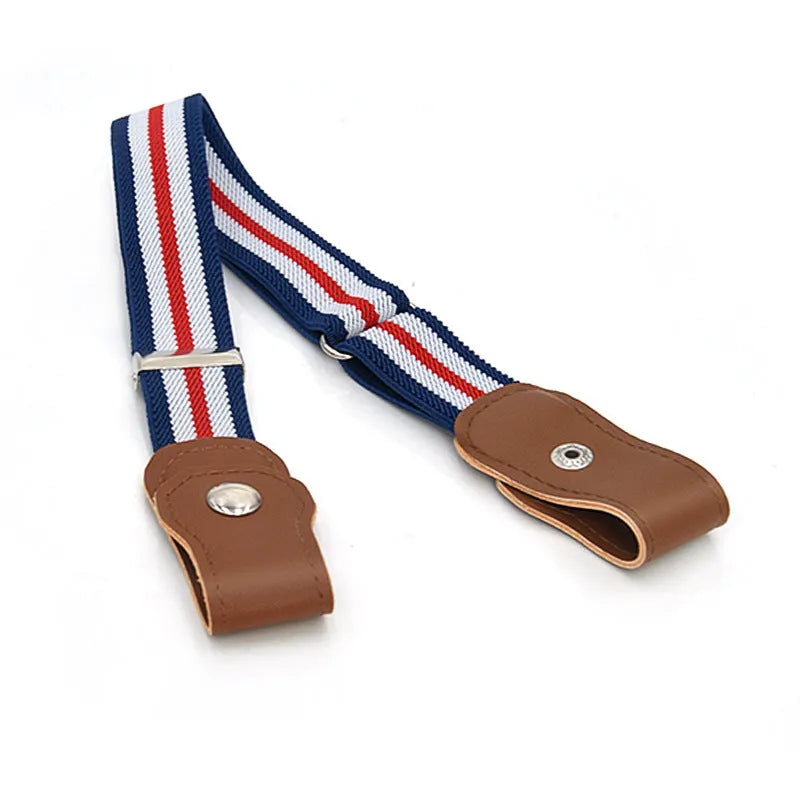 Imitation leather belt with square alloy buckle and car suture stitching on neutral background