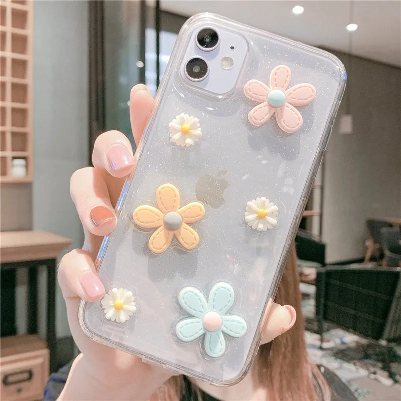 Soft rubber iPhone case with new year's flowers and heart design for multiple iPhone models