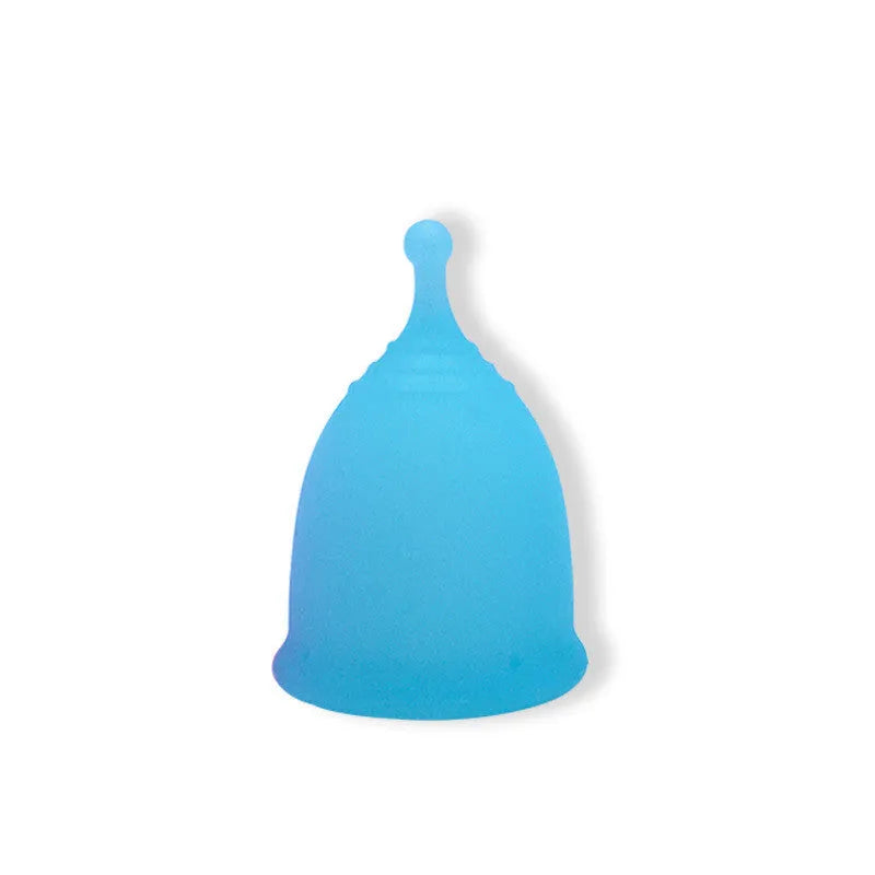 Medical grade silicone menstrual cup in black with two sizes L and S shown side by side