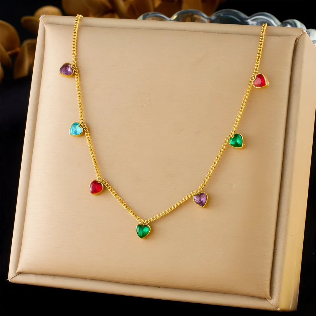 Gold-plated stainless steel necklace with heart pendant on adjustable 41-50cm chain