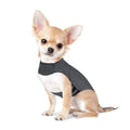 Heather grey dog anxiety vest or warm jacket made from soft polyester brocade cotton fabric on a medium-sized dog.