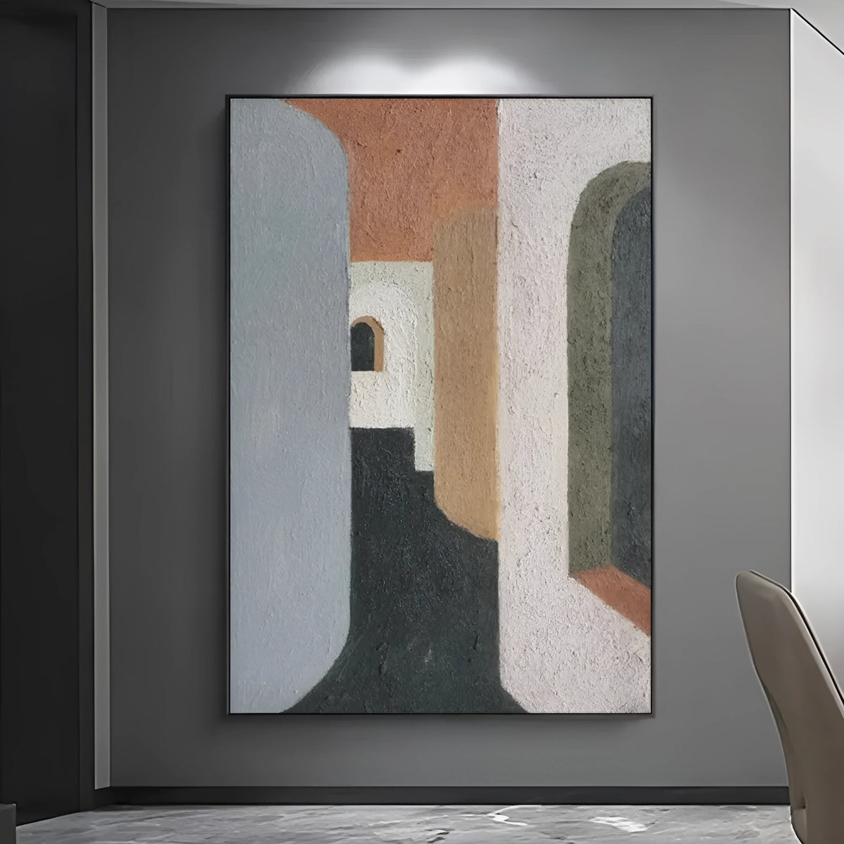 Handmade abstract oil painting on canvas, rolled frameless vertical wall art for living room and bedroom