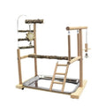 Large wooden parrot activity stand made from pepper wood with multiple vertical climbing poles.