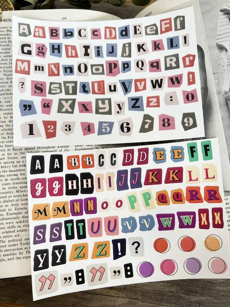 Set of cute style English letter and week word decoration stickers for planners and journals