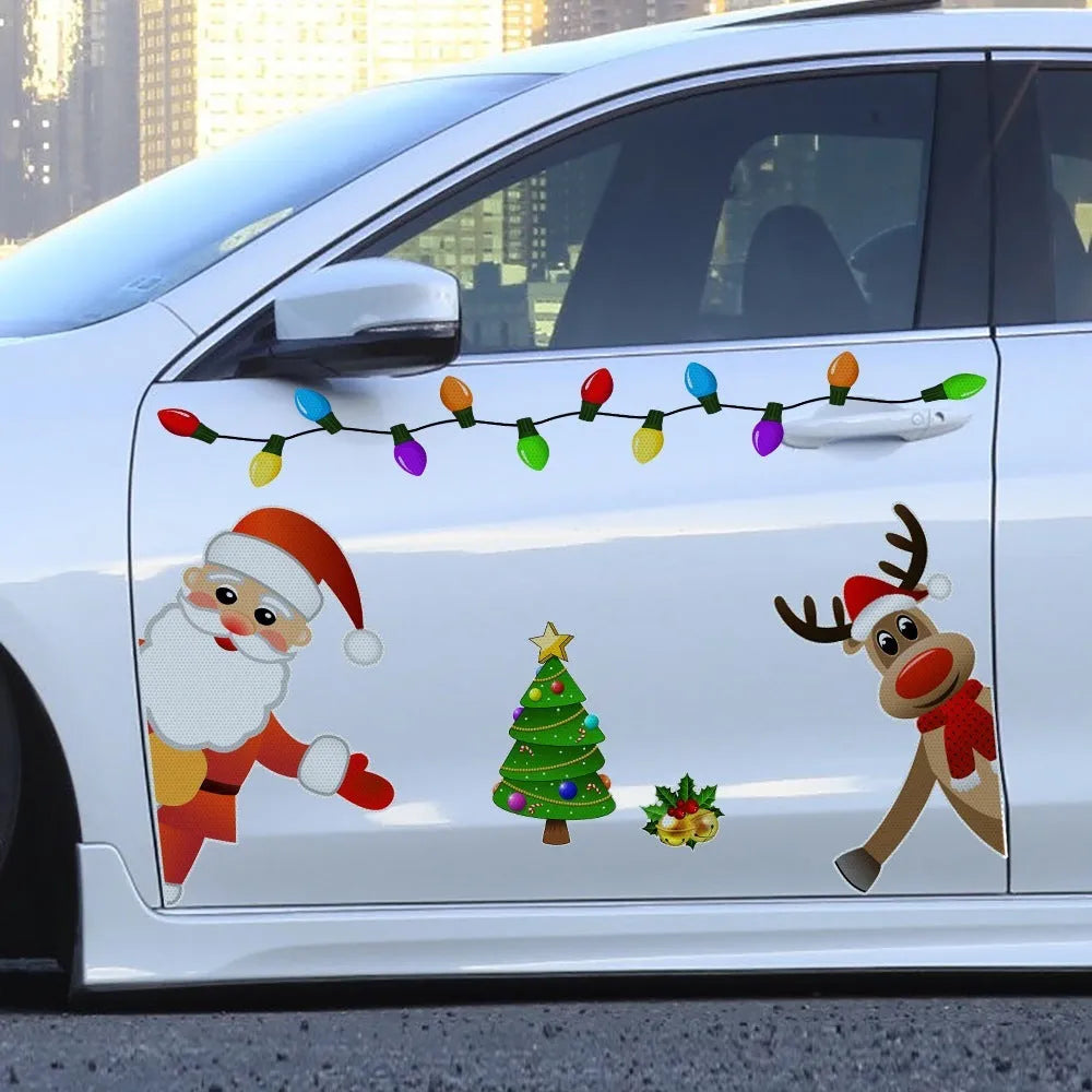 Christmas elk reflective magnetic car sticker with cartoon design on vehicle window