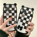 Black and white lattice bow silicone protective case for iPhone 13 12 11 XS XR