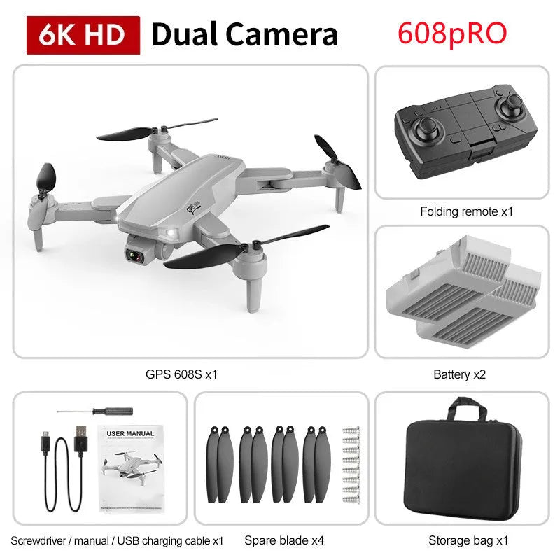 GPS high-definition dual camera quadcopter drone with brushless motor, 6K camera, and foldable design