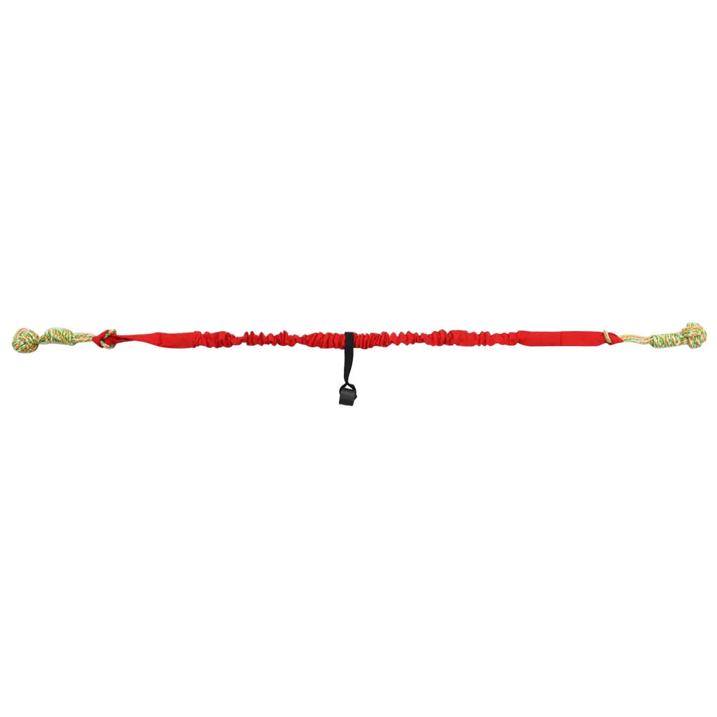 A woven cotton rope dog toy for tug of war and chewing, shown in black, grey, and red colour options.