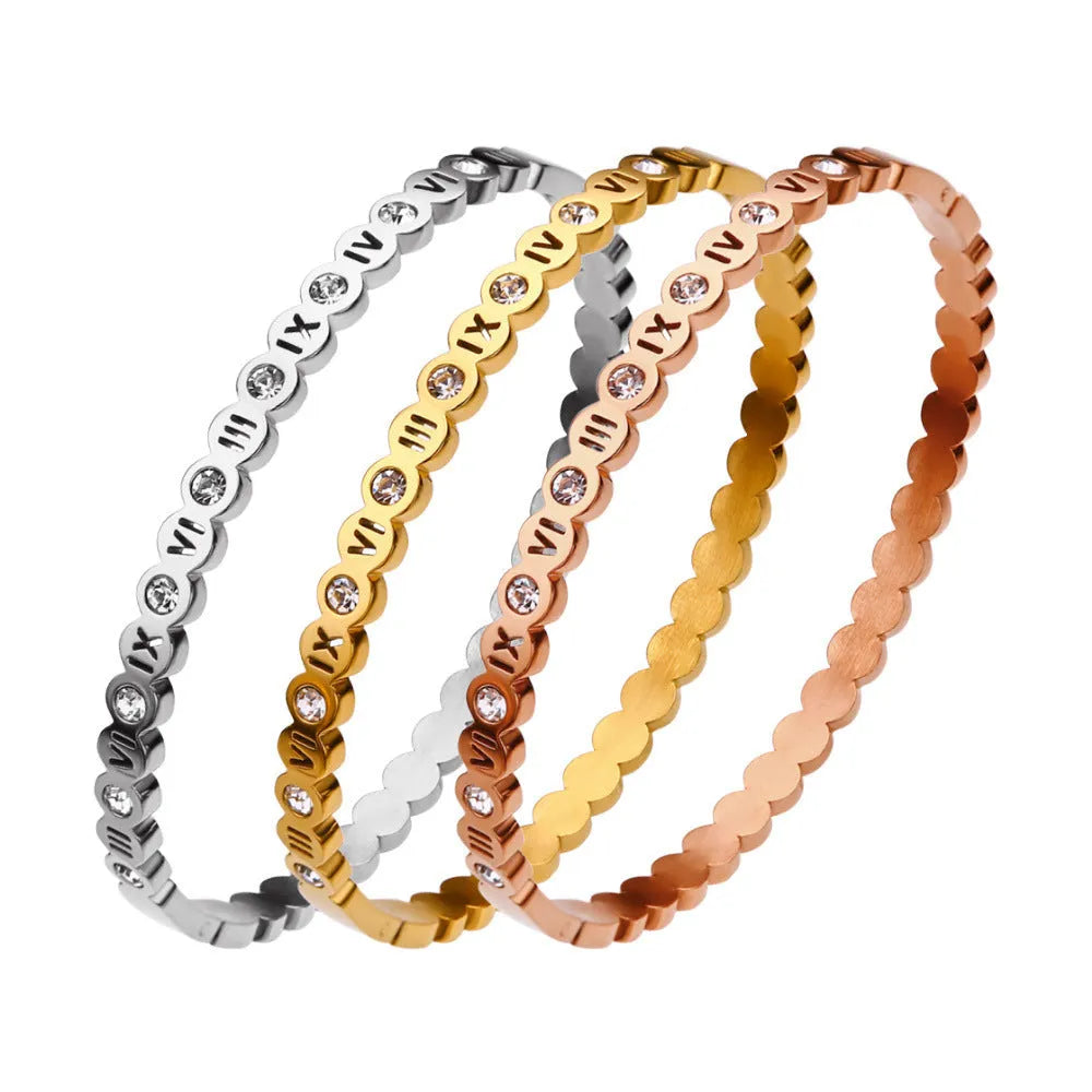 Titanium steel number bracelet with Korean style design in gold, rose gold or steel colour