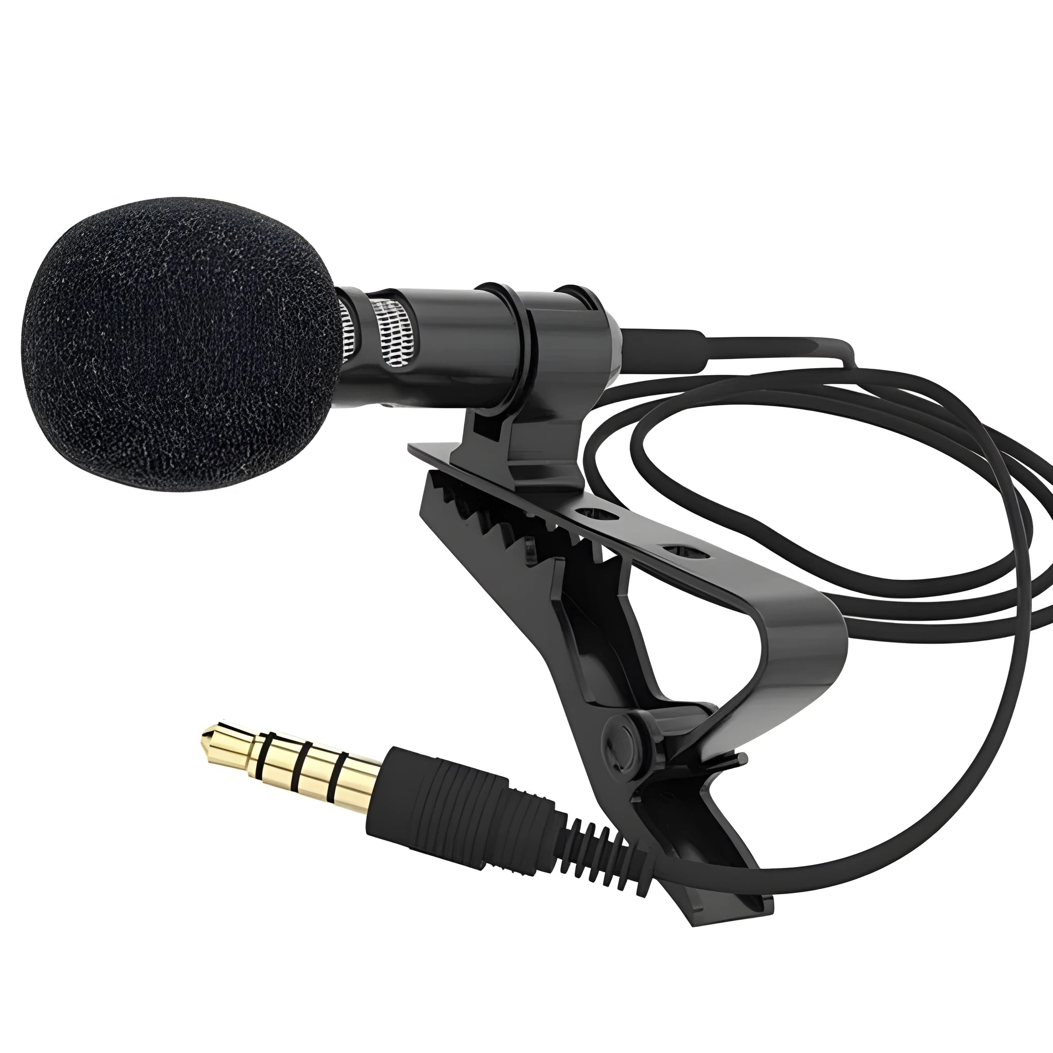 Portable clip condenser microphone with metal shell and 3.5mm plug, black