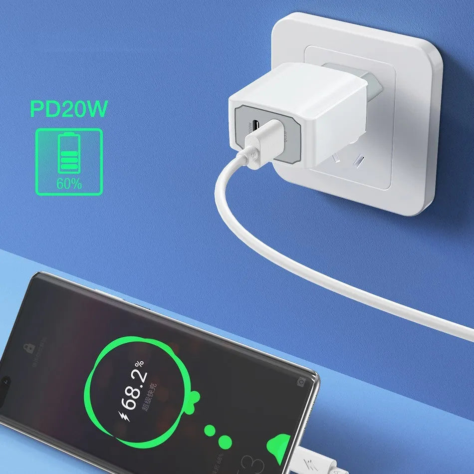 White European standard phone fast charger set with charging head and cable