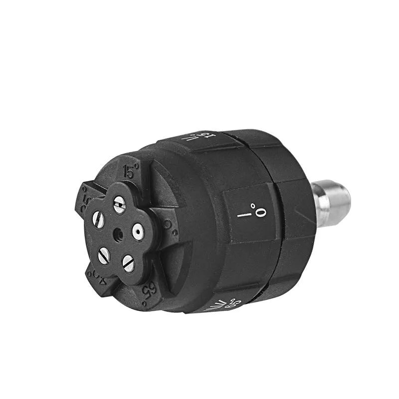 Multi-functional five-pattern high-pressure water gun spray nozzle made from black engineering plastic.