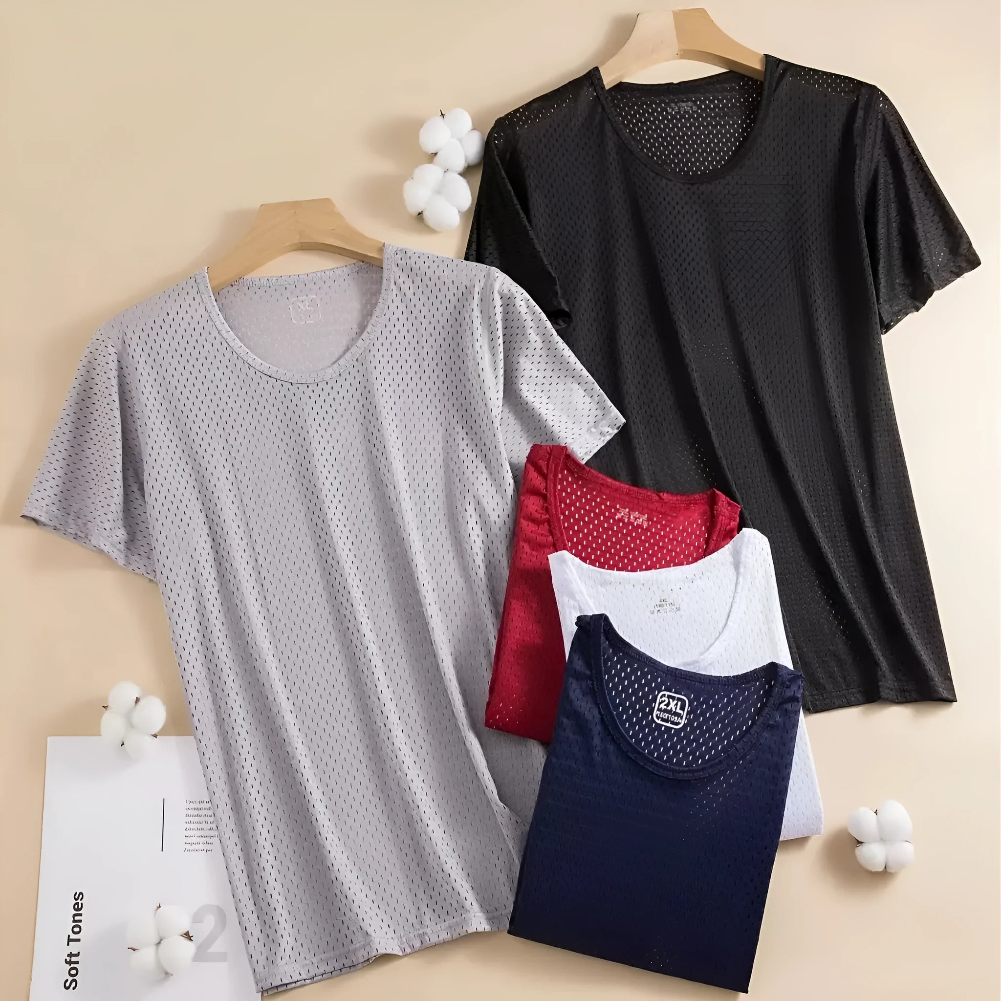 Men's solid colour Ice Silk short sleeve t-shirt in loose fit, shown in multiple colour options.