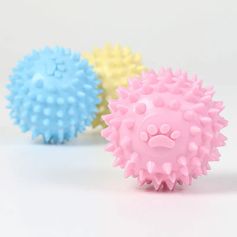 TPR dog chewing toy 6cm rubber ball with footprint texture for pet tooth cleaning