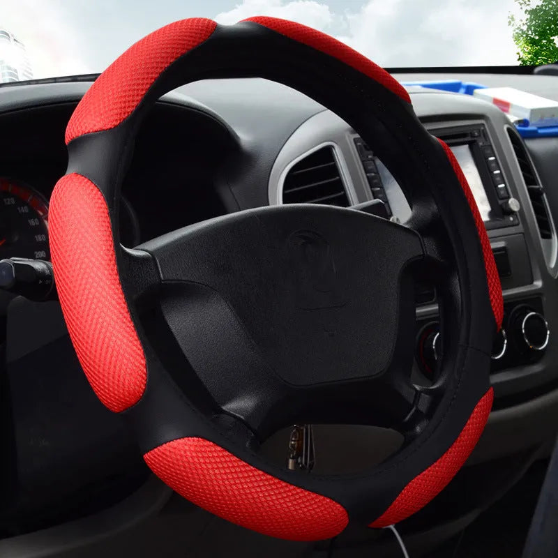 Universal sports car steering wheel cover in black-red colour for summer driving