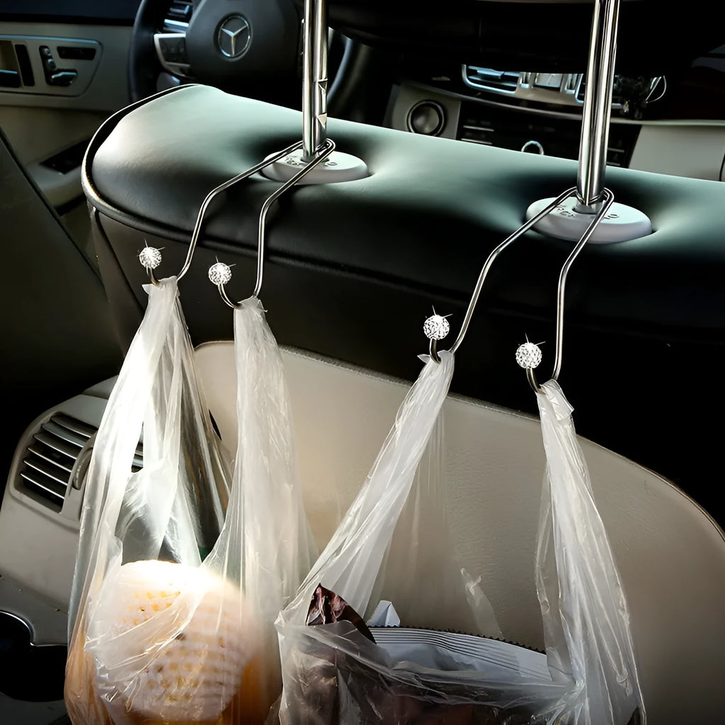 Stainless steel ball hook bracket with polymer clay and rhinestone diamond design for car seat hanging