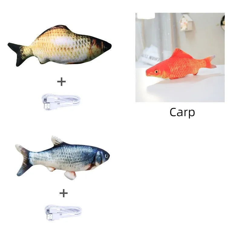 Electronic jumping fish cat toy 30cm long with USB charging cable