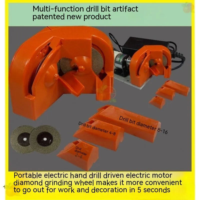 Orange and black portable sander set with grinding wheels for universal grinding applications