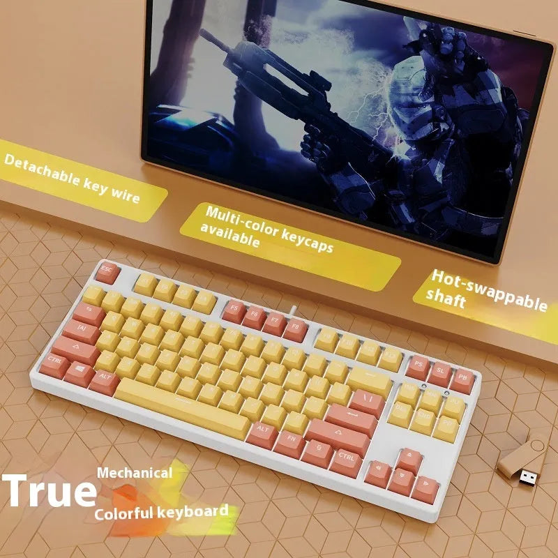 87-key hot-swappable mechanical gaming keyboard with dual-colour keycaps and metal frame