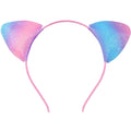 Cat ear headband hair pin for women in cloth with gradient stripe rainbow and leopard print colour options