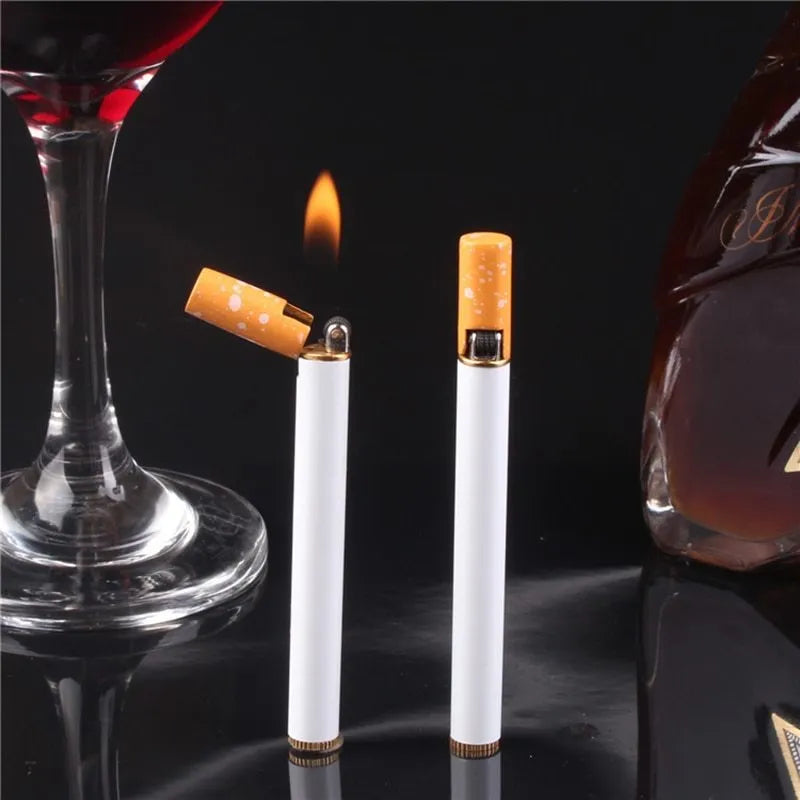 Creative mini metal cigarette shaped lighter in silver, 1 to 1 size with real cigarette