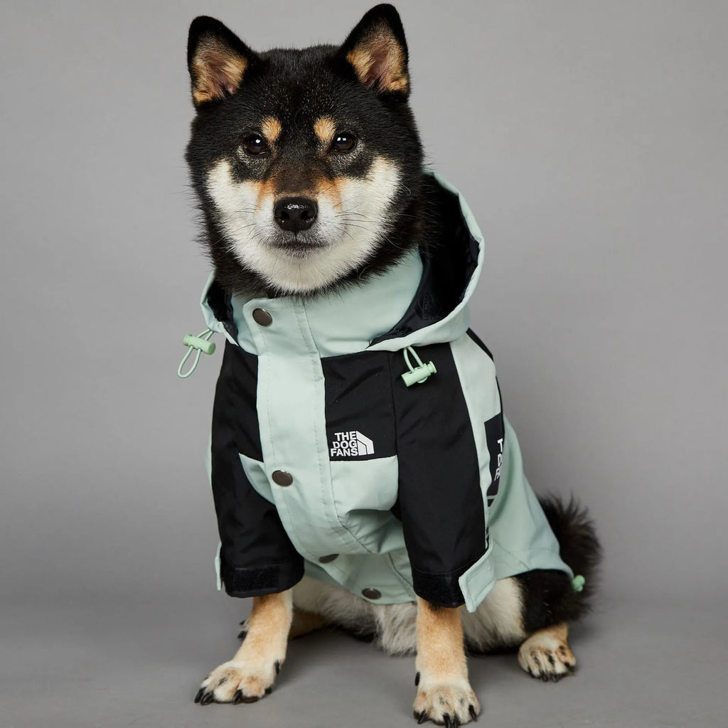 Light green windproof rainproof large dog raincoat in polyester with adjustable fit for sizes S to 5XL