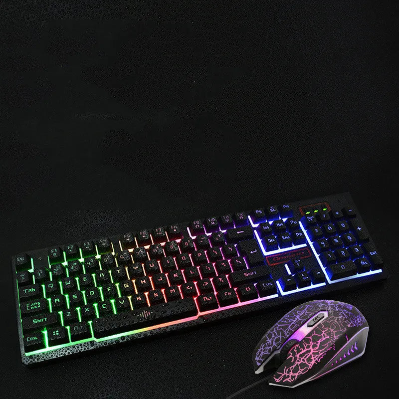 K13 wired gaming keyboard and mouse set with USB cables and black finish on desk