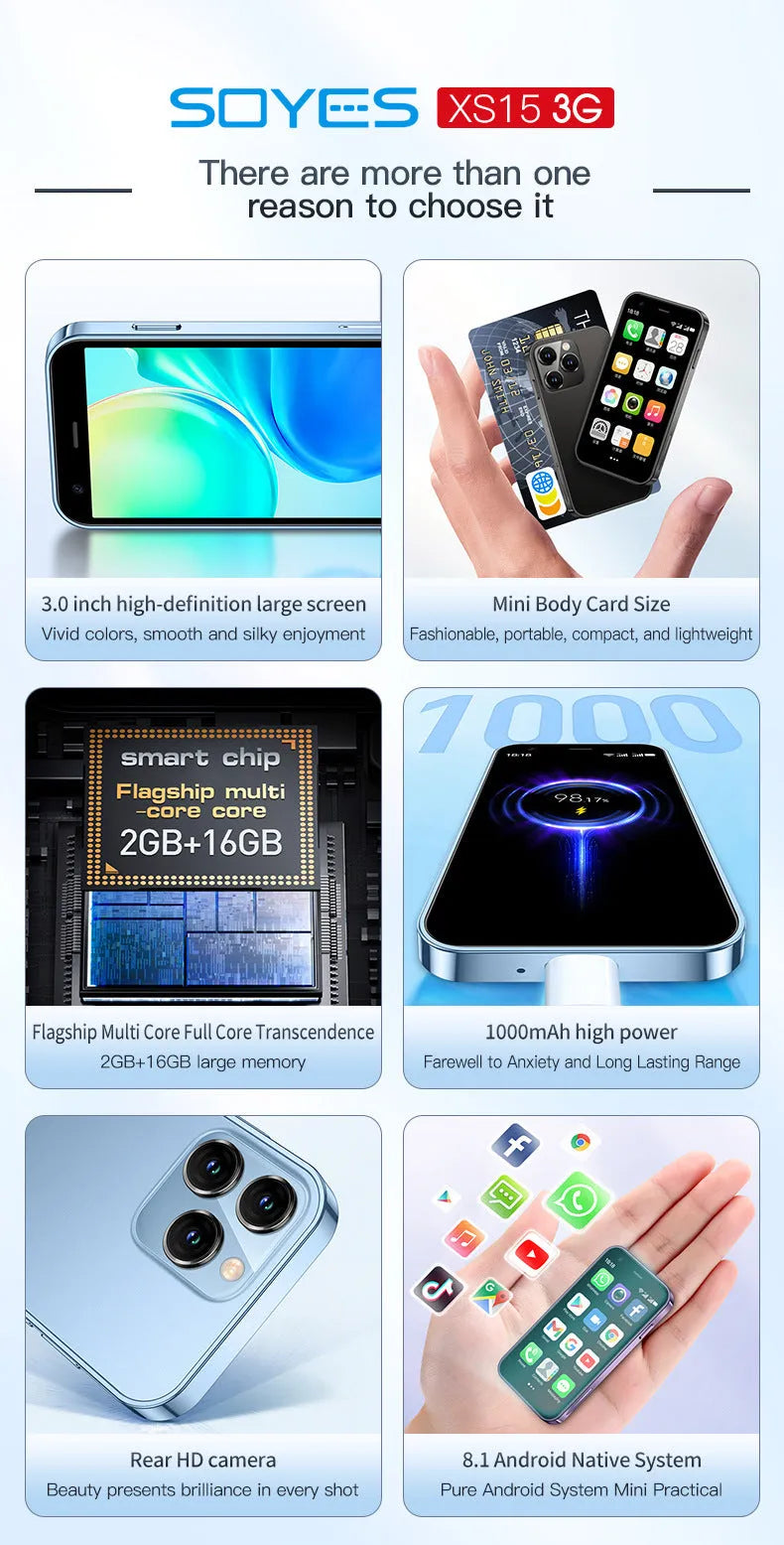 S23PRO XS15 mini smartphone in black, green, or pink purple colour on a white background.
