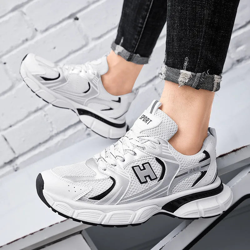 Men's casual running shoe in mesh with a plastic sole, shown in a choice of colours.