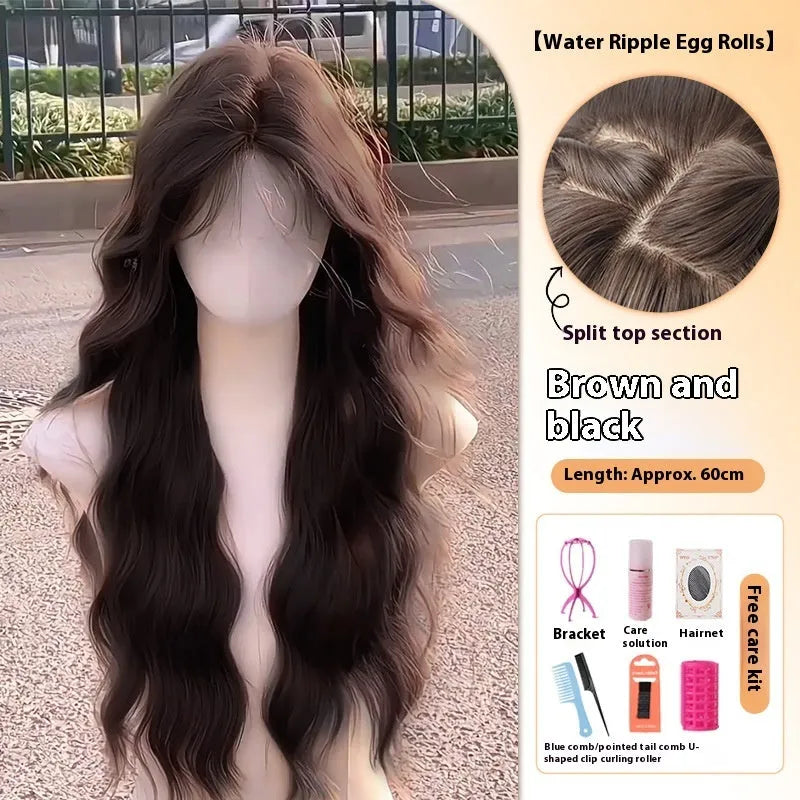 Full-head long curly hair wig with side bangs in high temperature fibre material