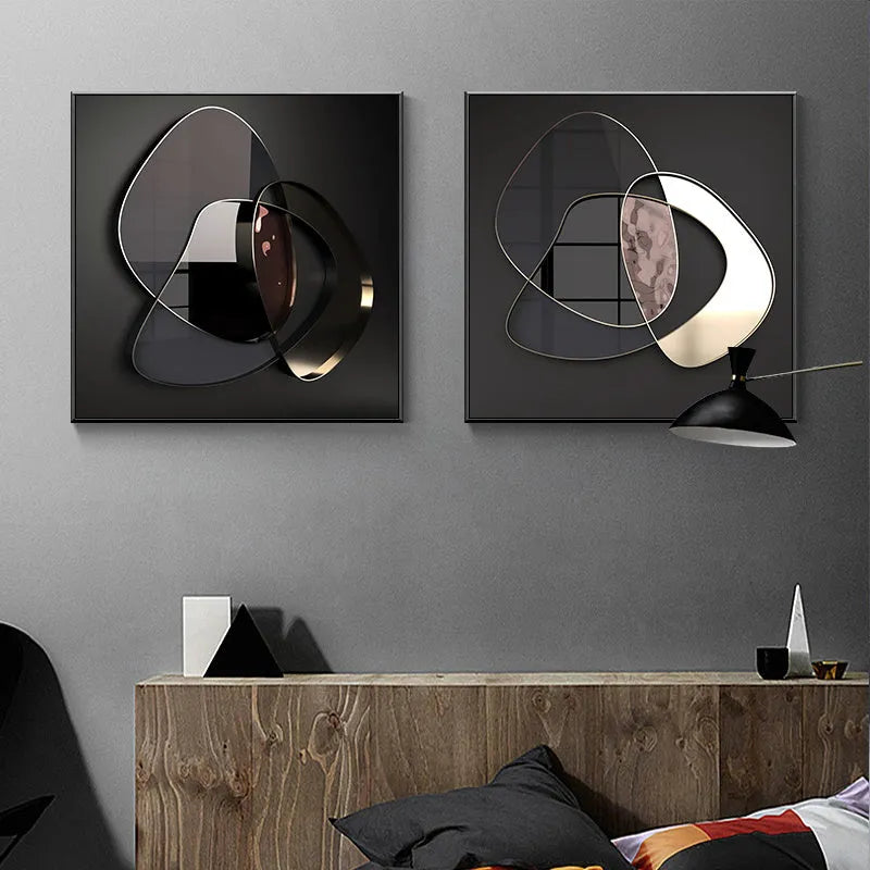 Modern abstract 3D metal wall art canvas painting frameless spray painting oil on canvas square 50x50cm