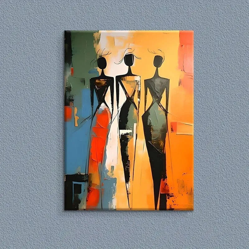 African woman abstract hand-painted canvas oil painting, modern vertical wall art, unframed