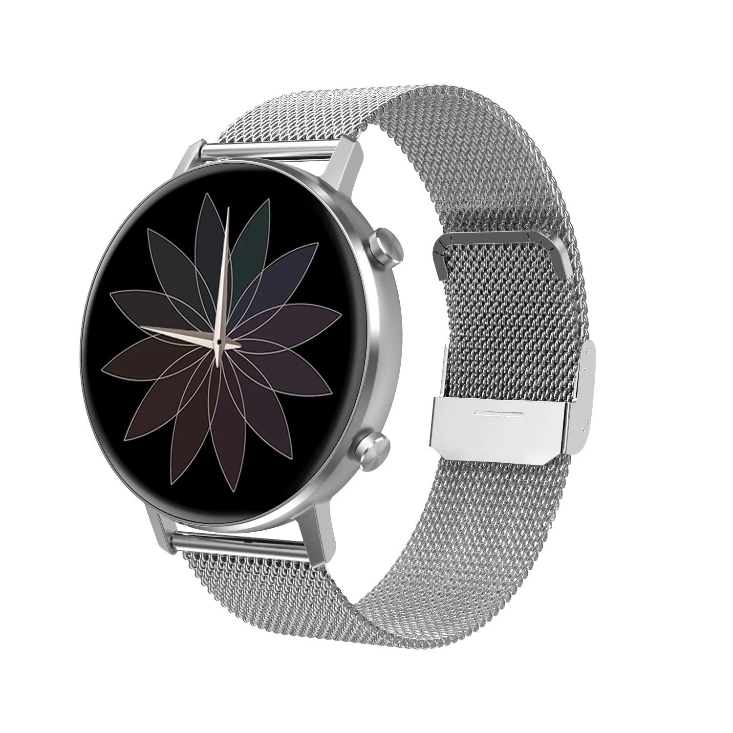 DT96 smart bracelet with 1.3-inch screen on a stainless steel strap in silver colour.