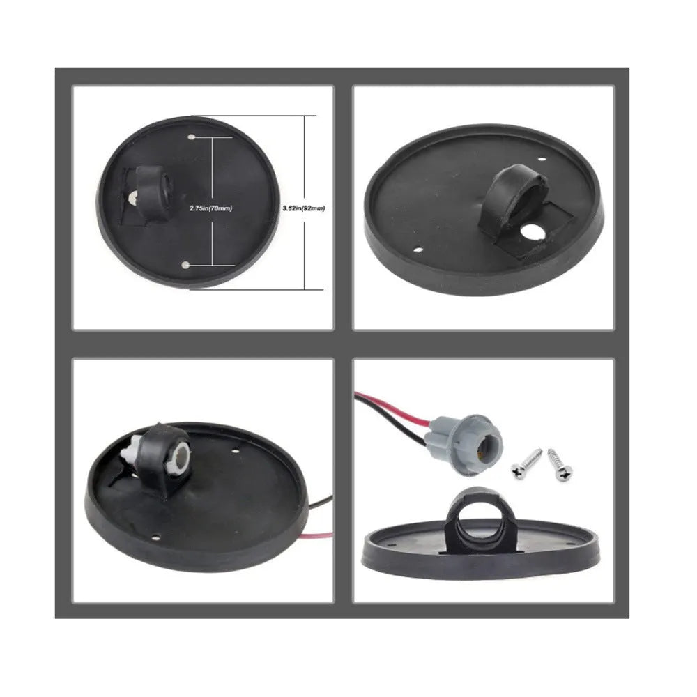 GR- model LED roof cab light with yellow lampshade showing 83mm dimension and included mounting hardware