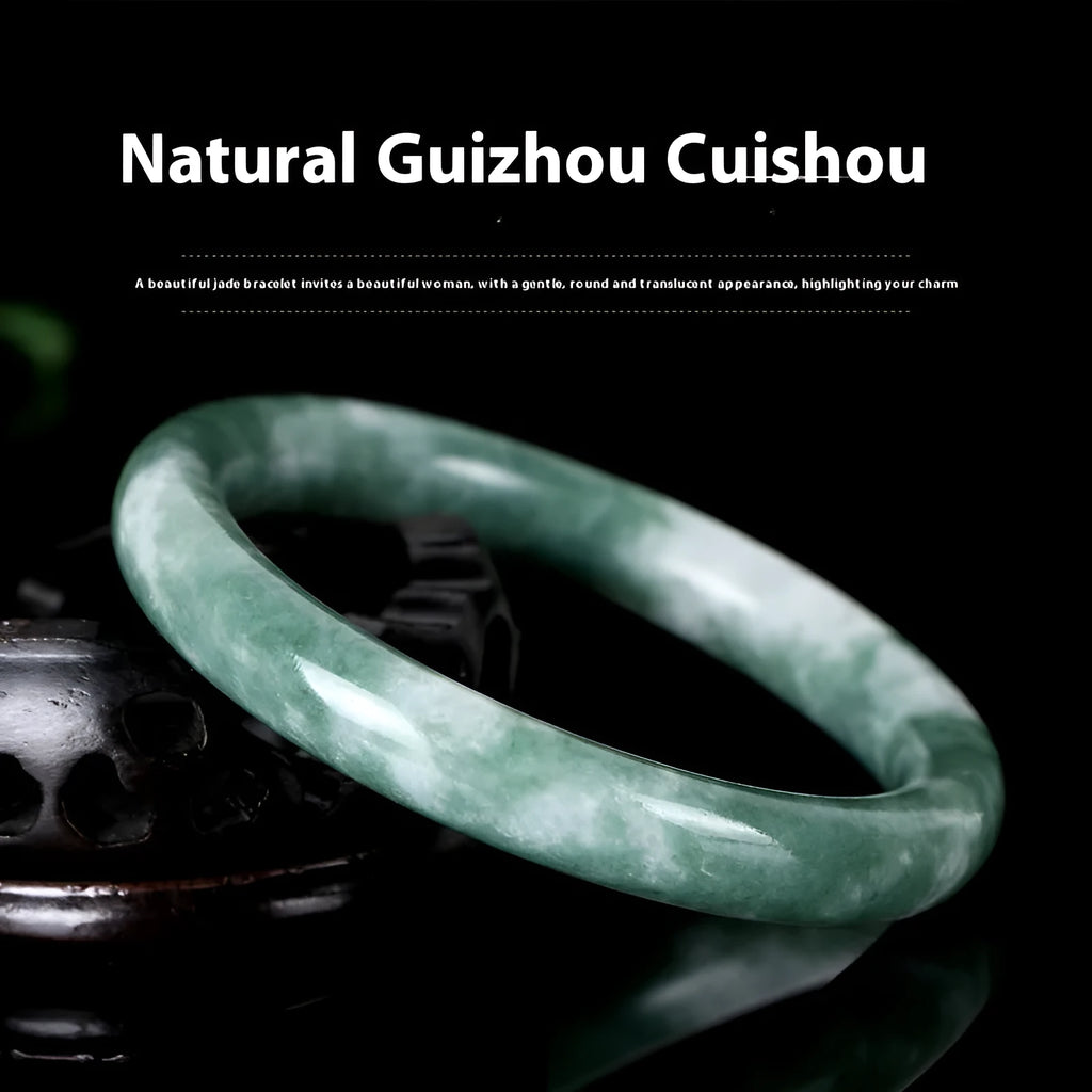 Handmade green Guizhou Cui jade bracelet, polished Chinese-style bangle, ring sizes 55-62mm
