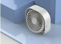 USB-powered desk fan with 360-degree rotation in a modern simple style, shown in blue.