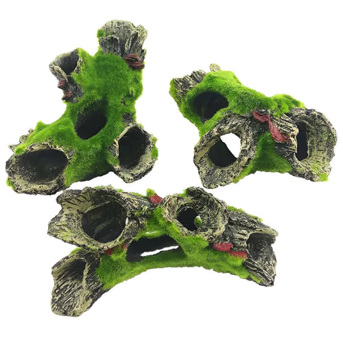 Aquarium resin decoration tree hole design measuring 16x10x7 cm safe for fish tanks
