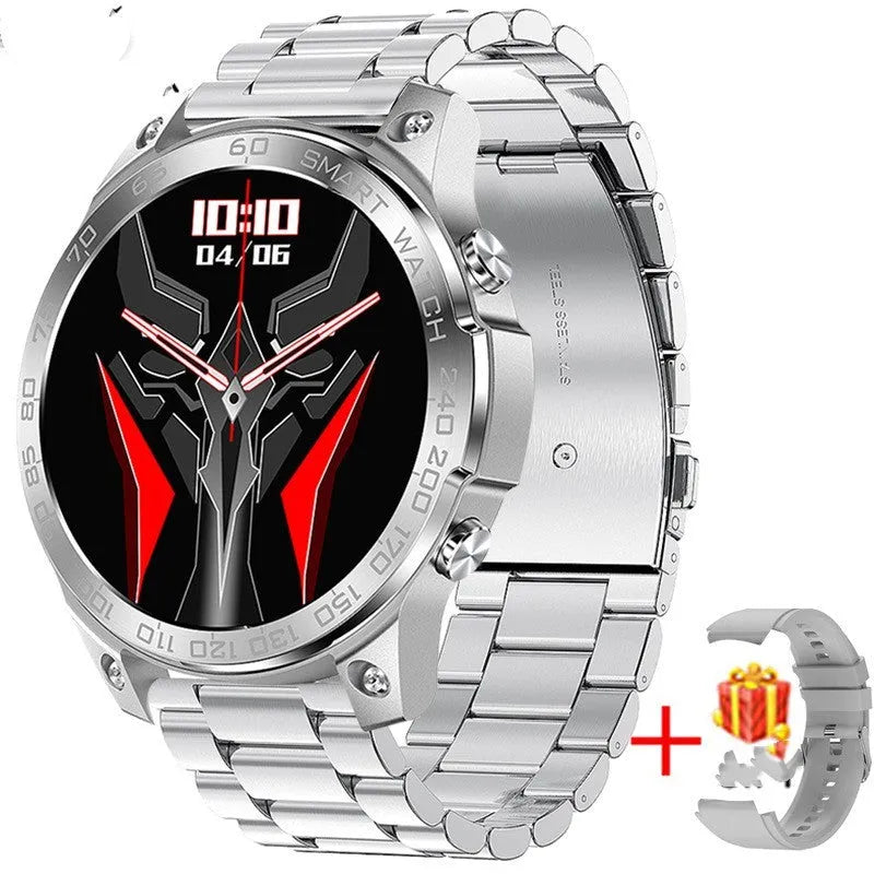 Round Bluetooth sports watch with AMOLED always-on display and silicone strap on a wrist.
