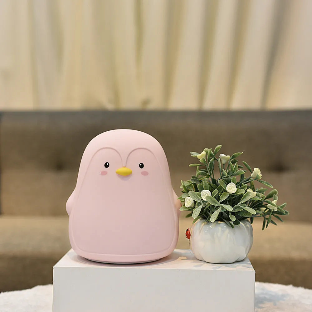 Penguin night light in silicone and ABS, 118x110x132mm, white light, USB rechargeable 1200mAh