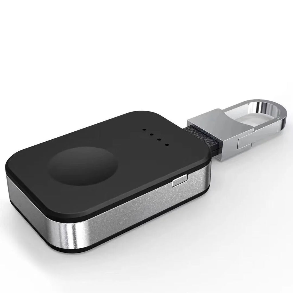 Black Apple Watch portable wireless charger power bank with keychain loop